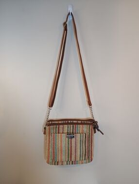 Y2k 90s Woven Chain Detailing Multi-Color Rosetti  Crossbody Bag with Brown Trim